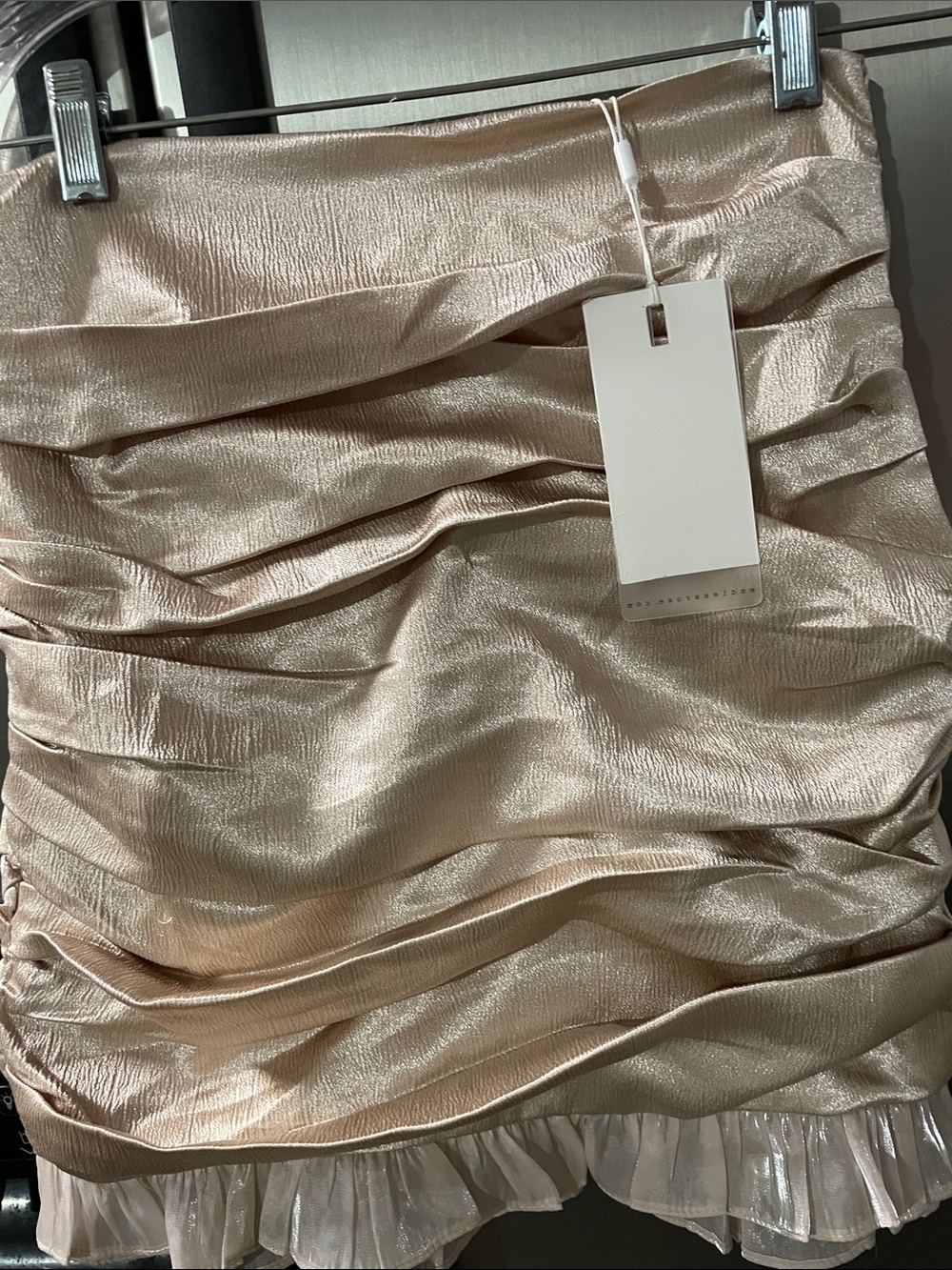 Endless Rose Shimmery Champagne Ruched Mini Dress